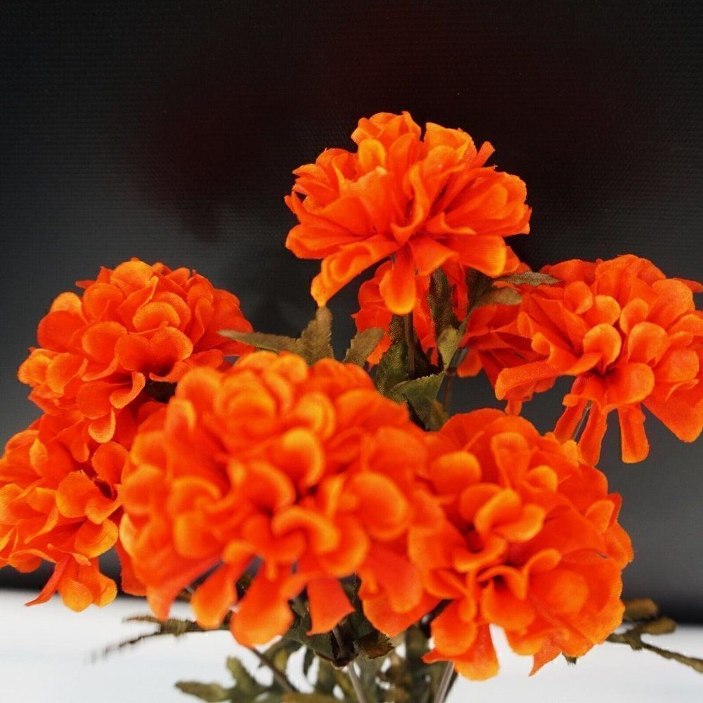 Red Marigold Floral Bush Poly Silk Artificial 13 In